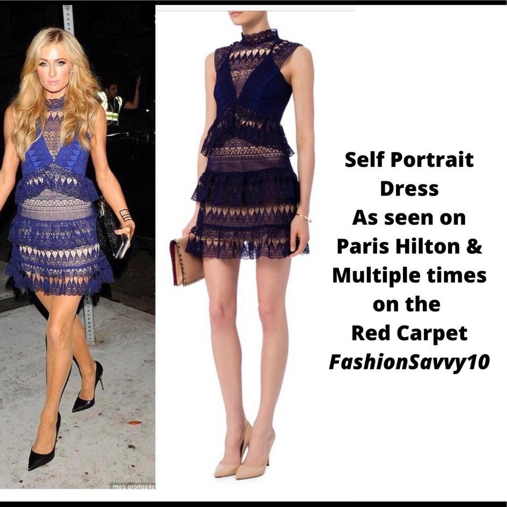 Self Portrait Lace Teardrop Guipure Paneled Dress